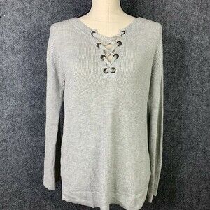 American Eagle Outfitters Jegging Fit Top Women XS Waffle Weave Gray Lace-up